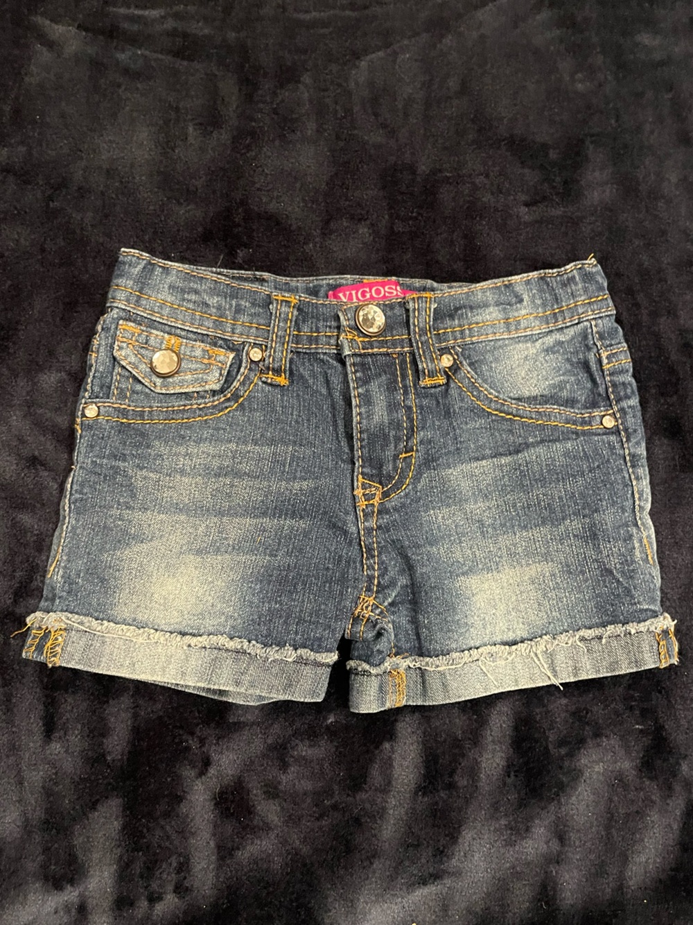 Vigoss Dark Blue Denim Frayed Hem Girls' Shorts